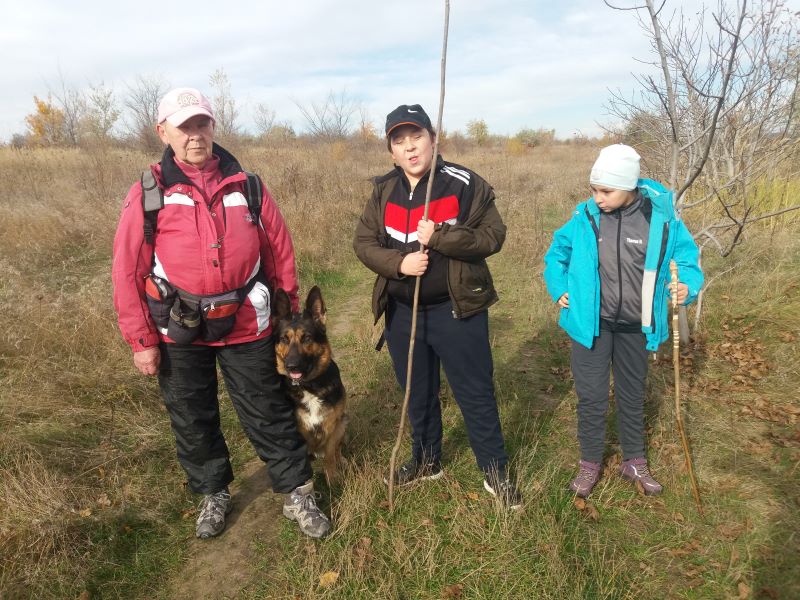 Вторая прогулка осенью внуков с Кейси